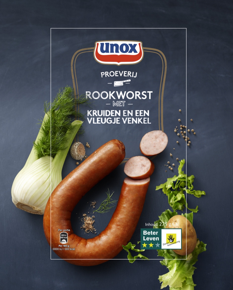 Unox Proeverij Rookworst Venkel fennel packaging